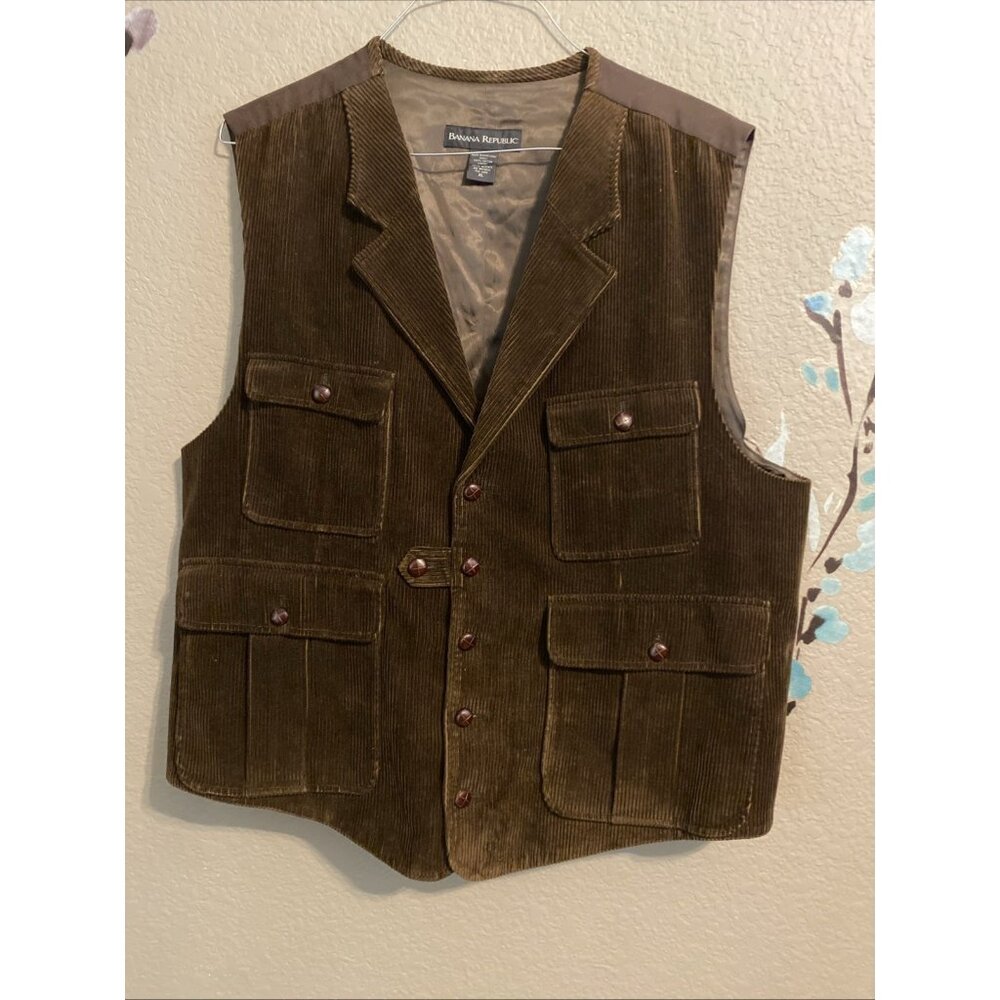 Banana Republic 1980S Vintage Safari & Travel Corduroy Reporters Vest XL Utility